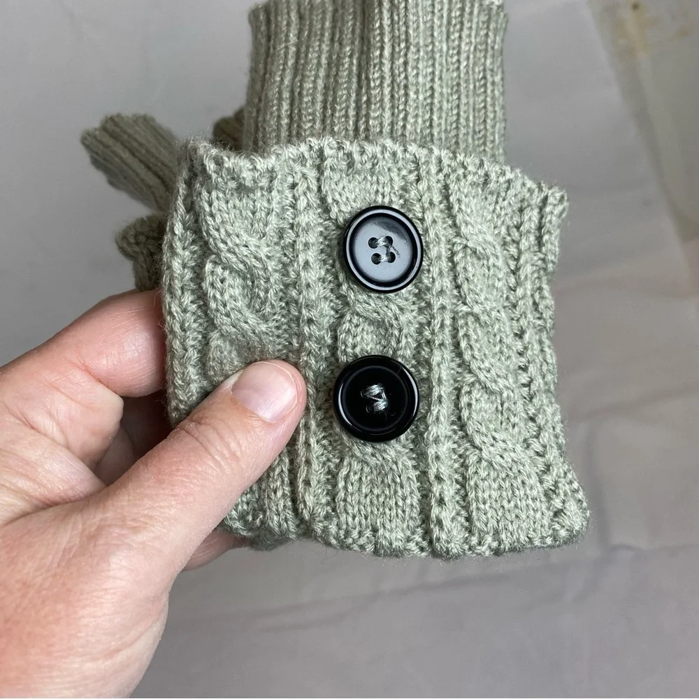 Gray Knit Wrist Warmers / Wrist Cuffs with Button Detail